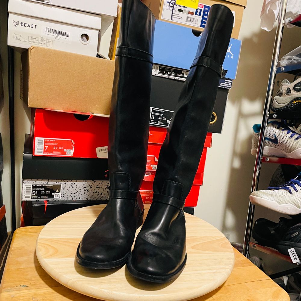 Frye Womens Size 8.5 B Black Leather Zip Knee High Cowboy Riding Fashion Boots - Picture 3 of 10